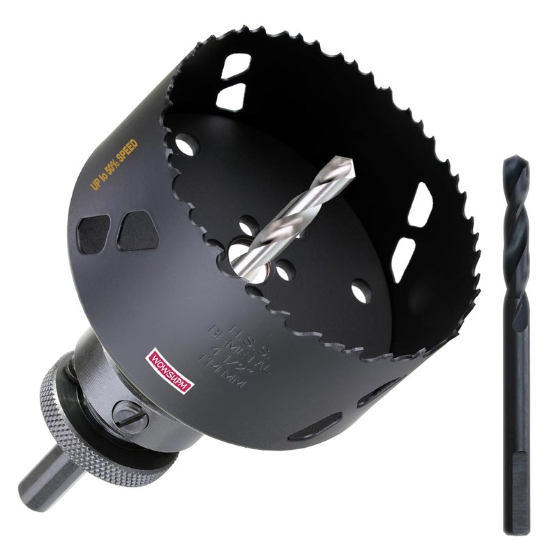 wowsupm 4-1/2 Inch Deep HSS Bi Metal Hole Saw Cutter with Arbor Heavy Duty Hole Saw Bit Cutting Depth 2.1” for Metal Thick Wood PVC Drywall Aluminum Big Slot New Sharp Teeth - Image 1